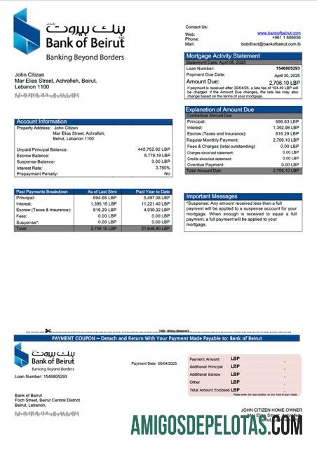 para download Modelo Word e PDF de declaração de hipoteca do Banco do Líbano de Beirute